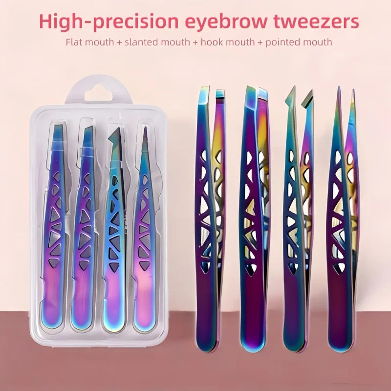 4PCS boxed high-precision stainless steel hollow iron tower tweezers, 96 clip eyebrow trimming set Oasis Select