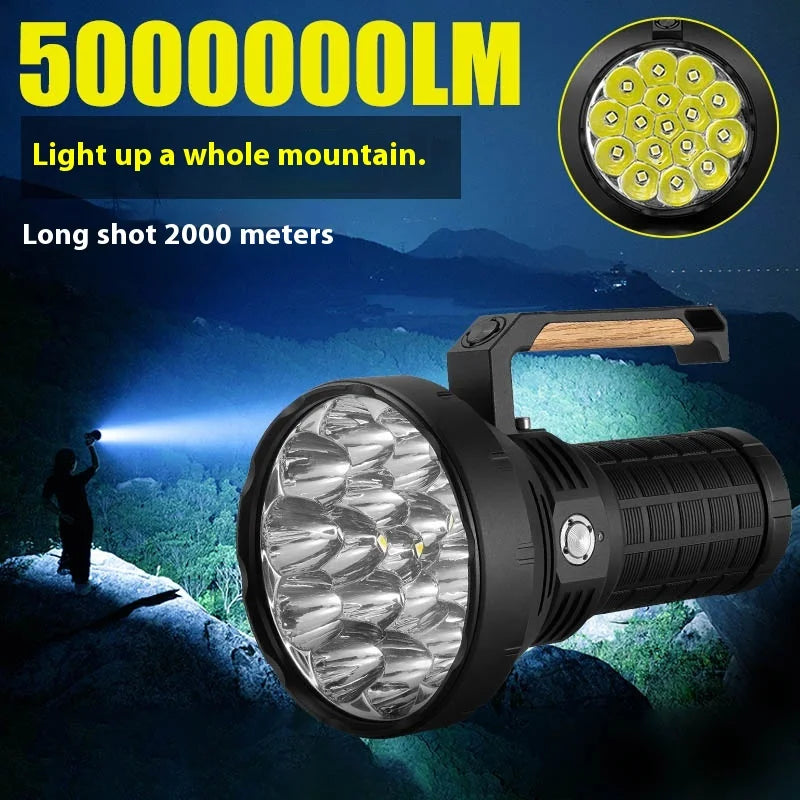 16xP50 Wick Ultra Strong Light Handheld Light Flashlight - Intelligent Fan Forced Heat Dissipation-4x18650 Power Supply Oasis Select