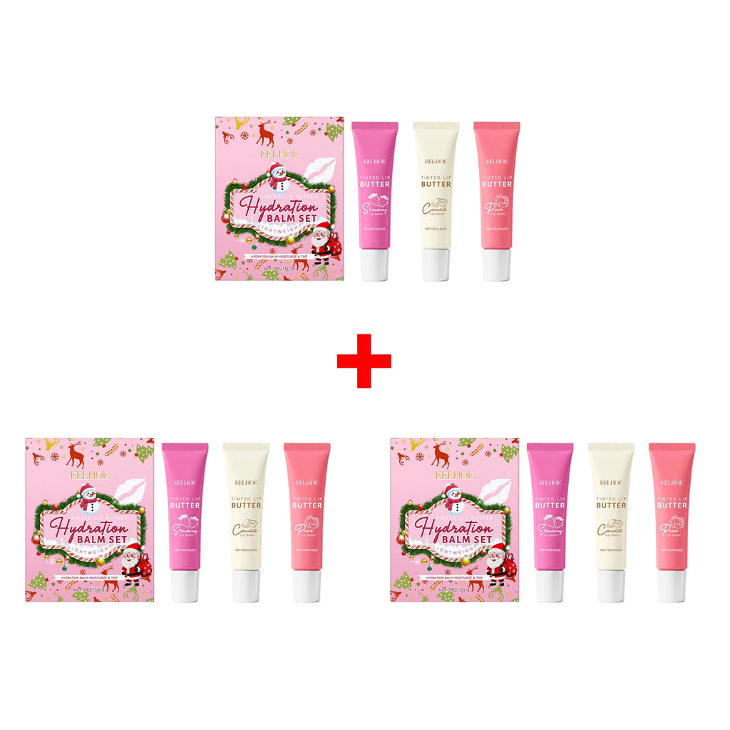 EELHOE Christmas Tinted Lip Balm Set – Moisturize & Exfoliate Tinted Lip Balm Set Oasis Select 3pcs