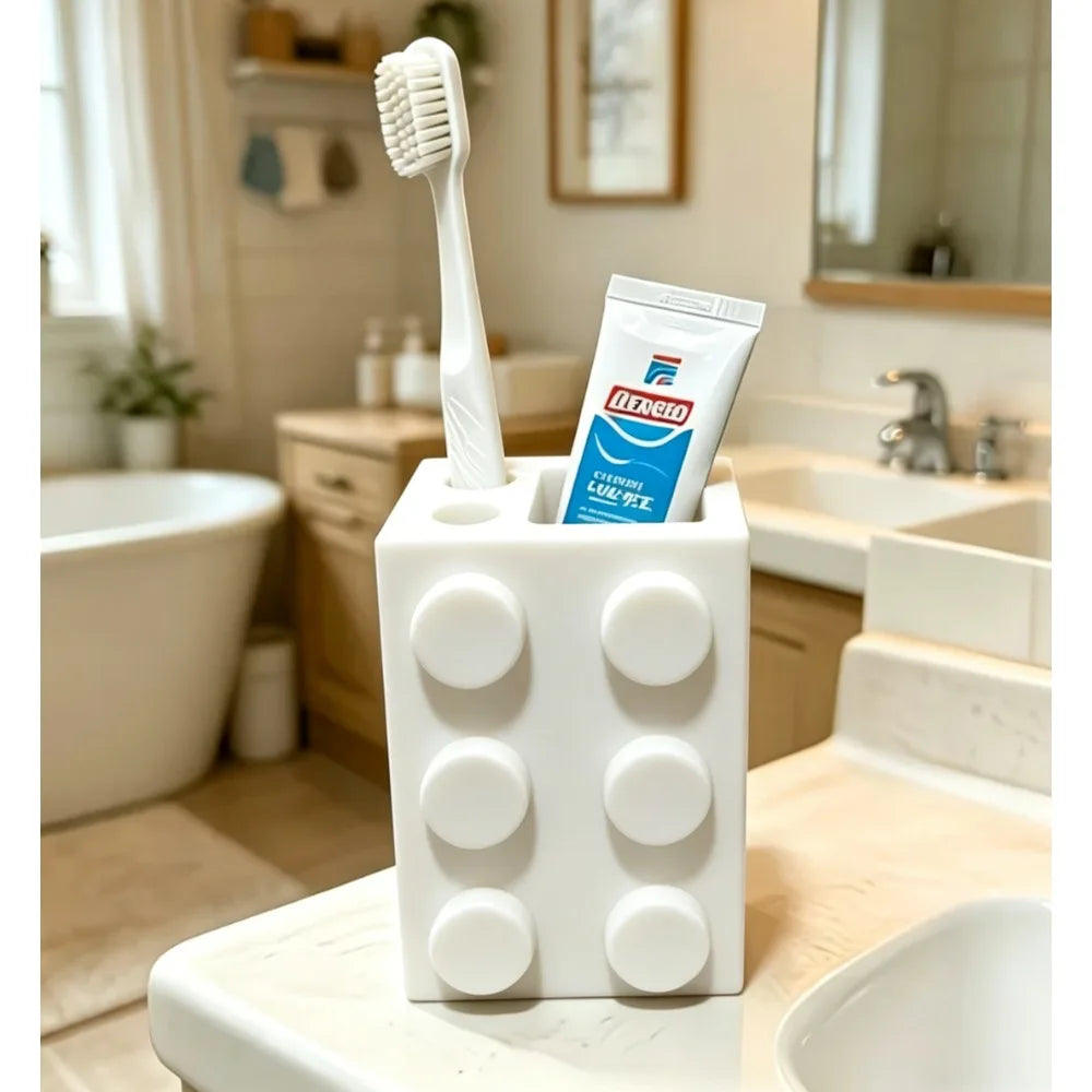 Cute Building Block Toothbrush Storage Rack Multi-Purpose Bathroom Counter Organizer Practical Washroom Vanity Accessory Decor Oasis Select