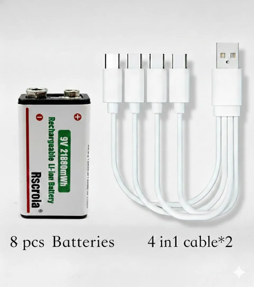 Rechargeable Li-ion High Capacity Battery, 1200+ Cycles, Constant Output for 9V devices Oasis Select 8 pcs 9v Batteries
