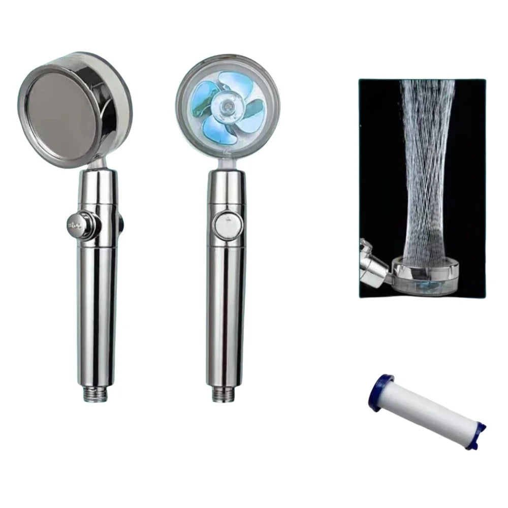 Shower Head Water Saving Flow 360 Degrees Rotating With Small Fan ABS Rain High Pressure spray Nozzle Bathroom Accessories Oasis Select