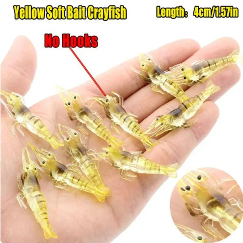 Luminous Shrimp Silicone Artificial Bait Simulation Soft Prawn With Hooks Carp Wobbler For Fishing Tackle Lure Carp Oasis Select 10 yellow no hooks