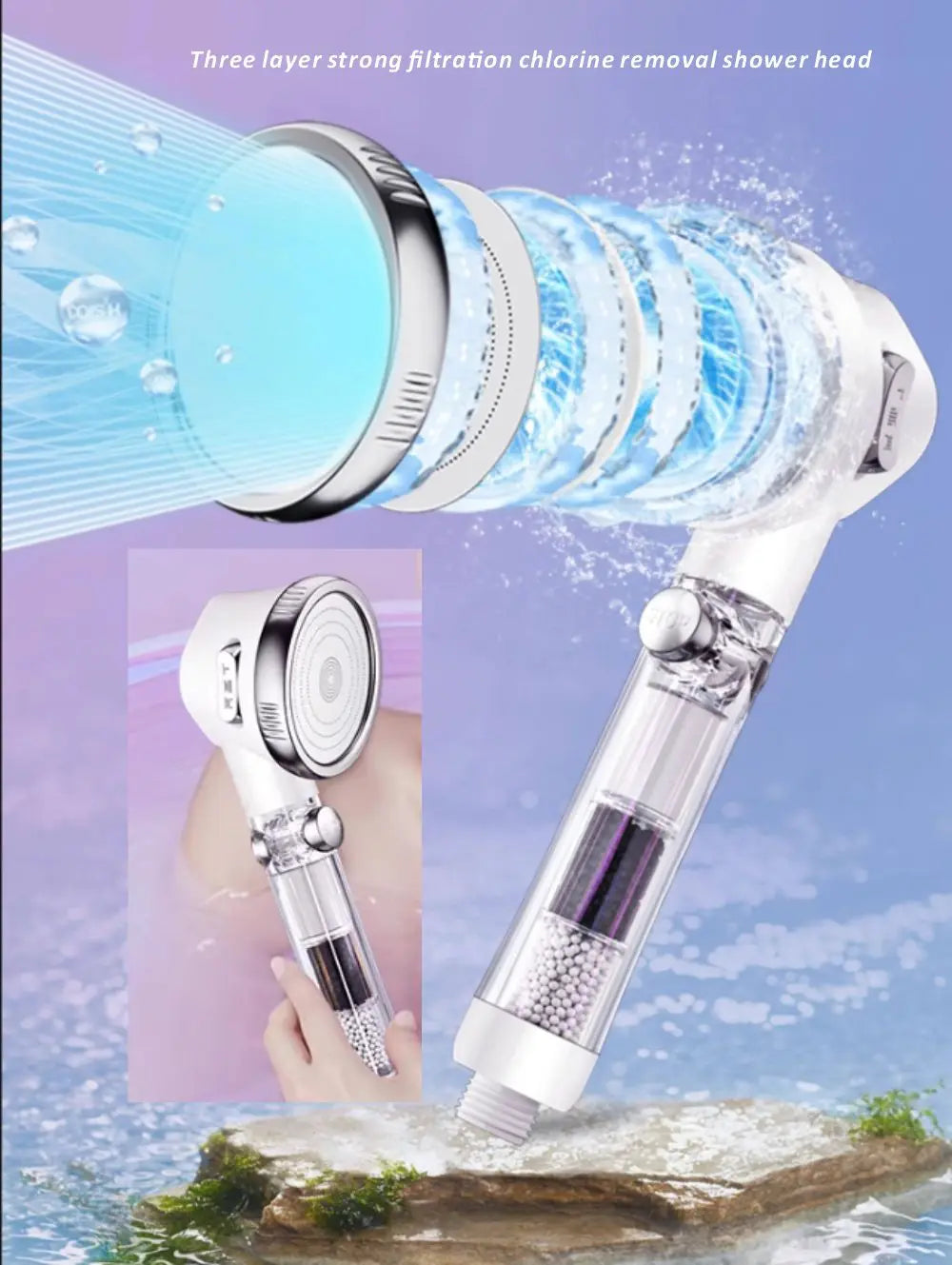 Strong Filtration Chlorine Removal 3 Modes Shower Head Water Saving Spray Nozzles Big Boost Shower Set Bathroom Accessories Oasis Select