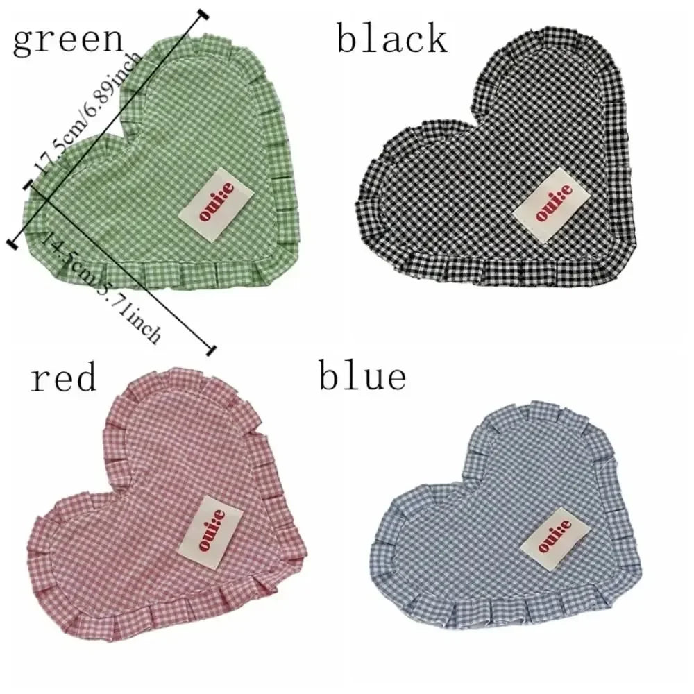 Cute Insulated Heart Shaped Placemat Colorful Plaid Lace Design Portable Dining Table Mat Home Decor Table Linens Accessory Oasis Select