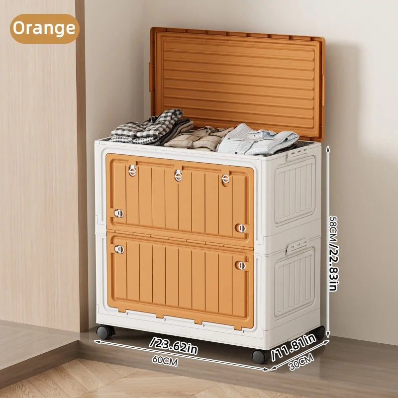 COIZYZZL Large Capacity Foldable Storage Bin, Transparent Mobile Organizer with Wheels, Space-Saving Design for Clothes & Toys Oasis Select 60cm Orange
