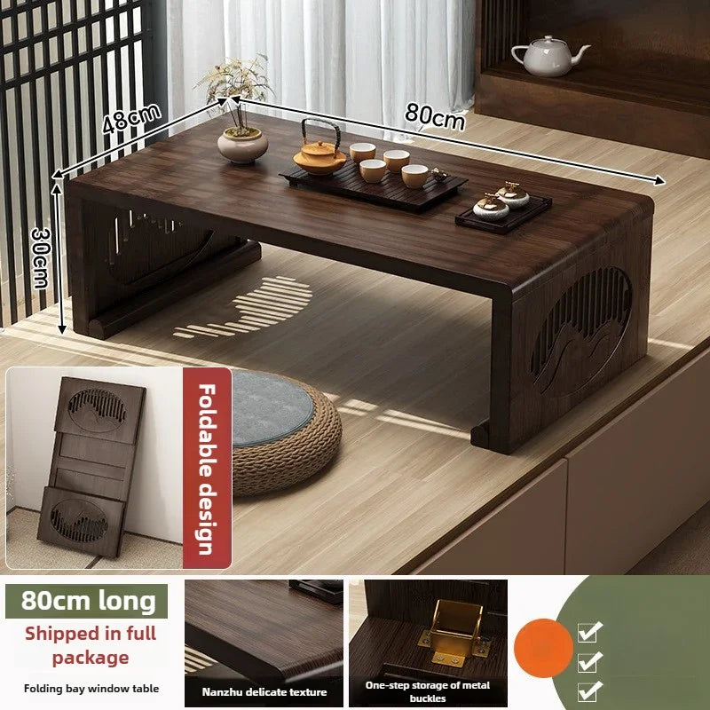 Multi-functional bay window small table tea table bed folding small coffee table balcony low table Oasis Select Walnut C
