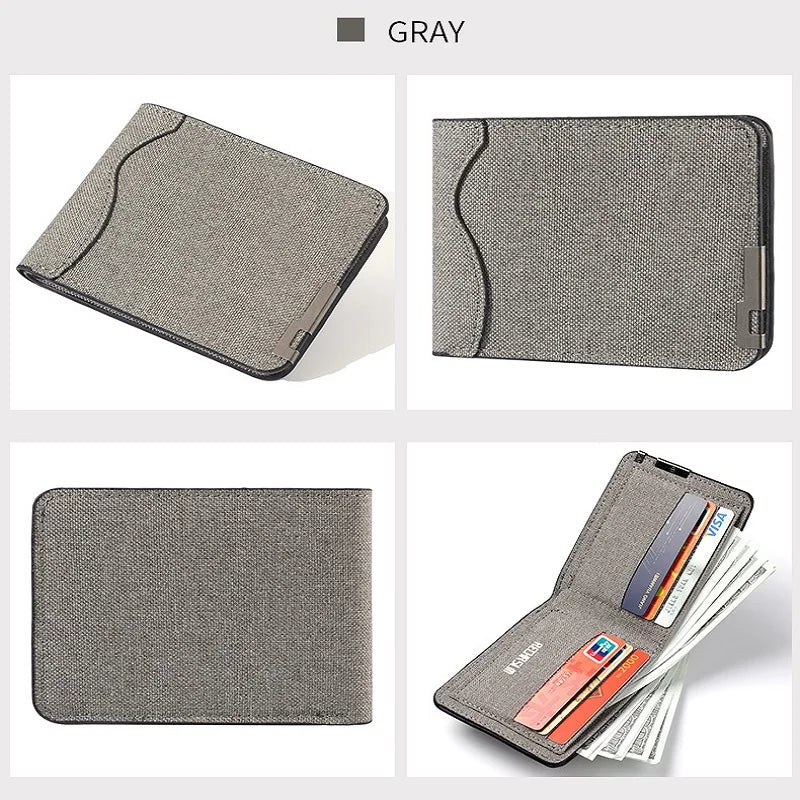 Slim Bifold Canvas Wallet – Unisex Denim Style Metal Accent