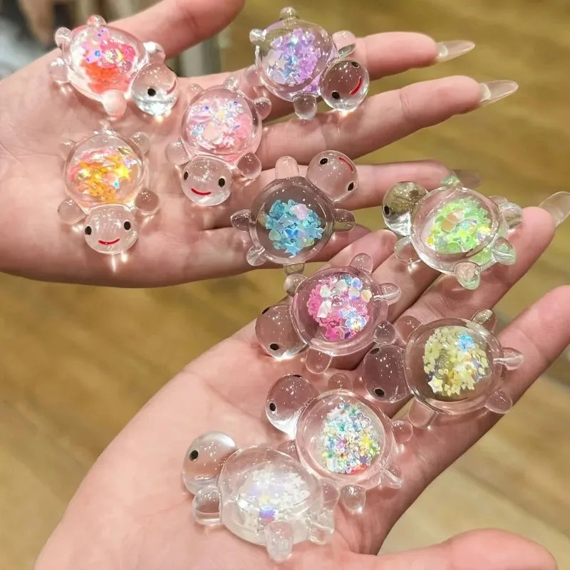 New Trendy Night Light Transparent Glitter Small Turtle Desktop Ornament Student Gift Small Reward Fluorescent Turtle Oasis Select
