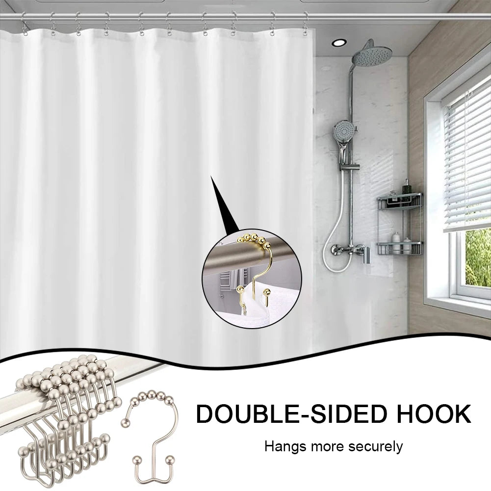 12-Pack Double-Sided Shower Curtain Hooks | Rustproof Stainless Steel