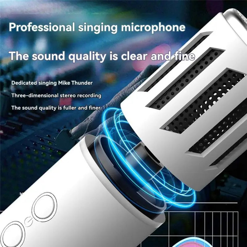LIKE WISH Microphone Bluetooth Microphone Portable Hand-Held Colorful Light Home KTV Karaoke White Oasis Select