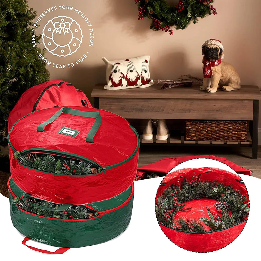 Round Christmas Wreath Storage Bag – Waterproof with Handle