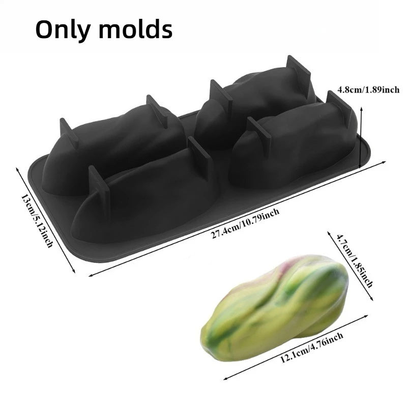 1pcs Pistachio Silicone Mold 4 Cavity Mousse Cake Chocolate Dessert Pudding Baking Tool Handmade Candle Squishy Making Mould Oasis Select Black