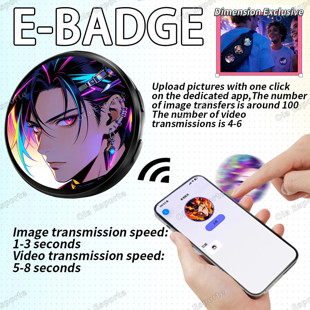 Anime E-Badge Display Pin | 1.5″ Touch Screen LED Smart Badge