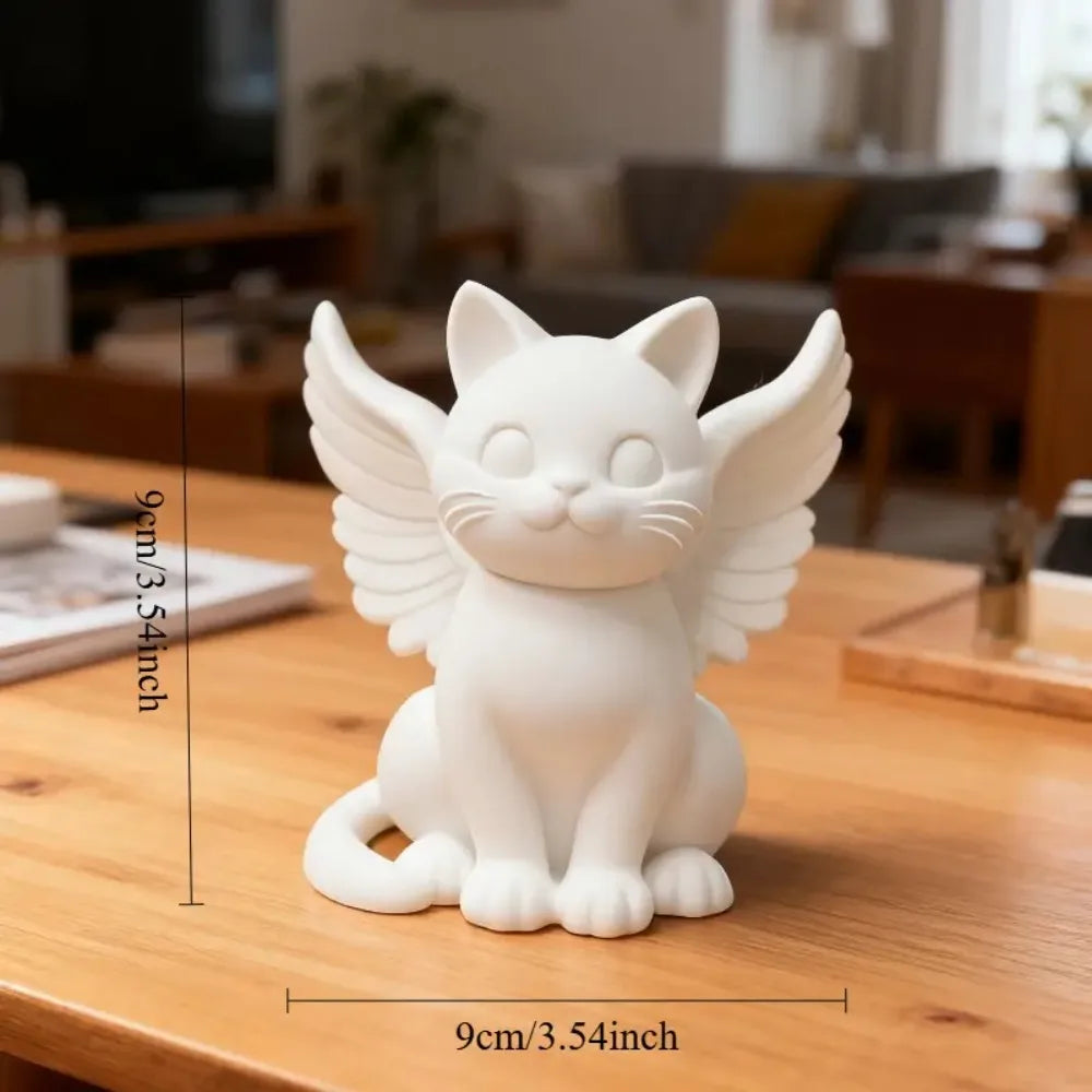 Sweet Angel Cat Figurine Winged Kitten Statue Cute Animal Pet Memorial Ornaments for Home Office Desk Bedroom Garden Decor Gifts Oasis Select Angel Cat White 9xx9x5.9cn