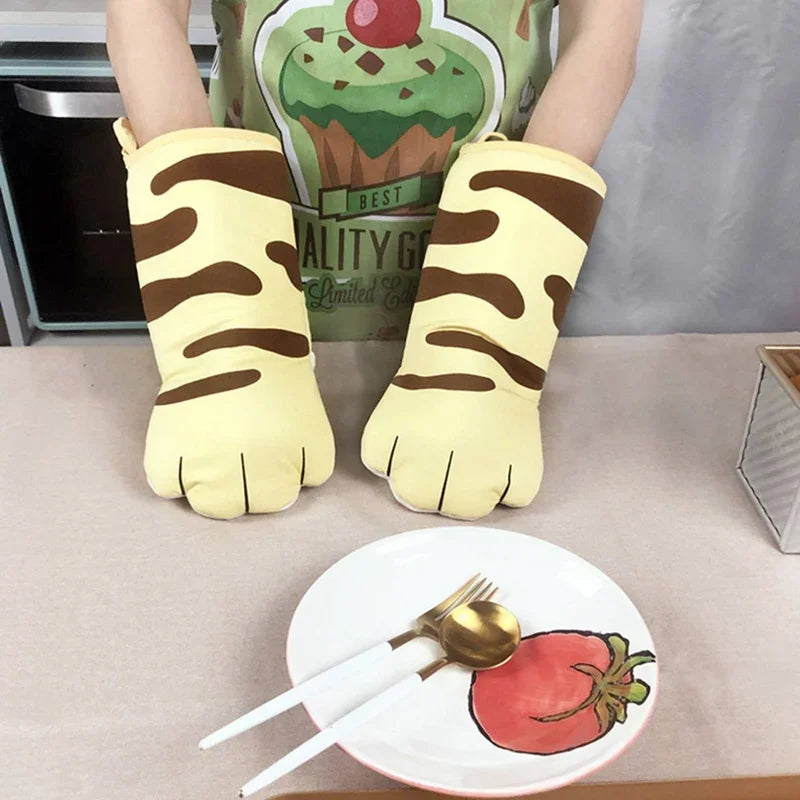 1pc Cute Cat Paws Oven Mitts Cat Claw Baking Oven Gloves Anti-scald Microwave Heat Resistant Insulation Non-slip Cat Paw Gloves Oasis Select