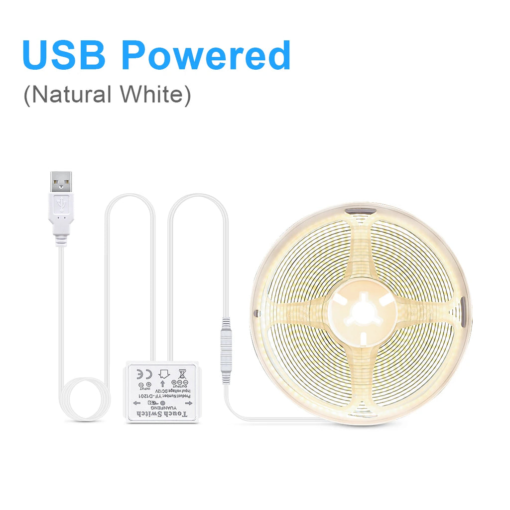 1M/3M/5M LED Bathroom Mirror Backlight Lighting USB 5V COB LED Strip Light Penetrable Mirror Touch Sensor Dimmer Vanity Lights Oasis Select Natural White USB 5V 5m