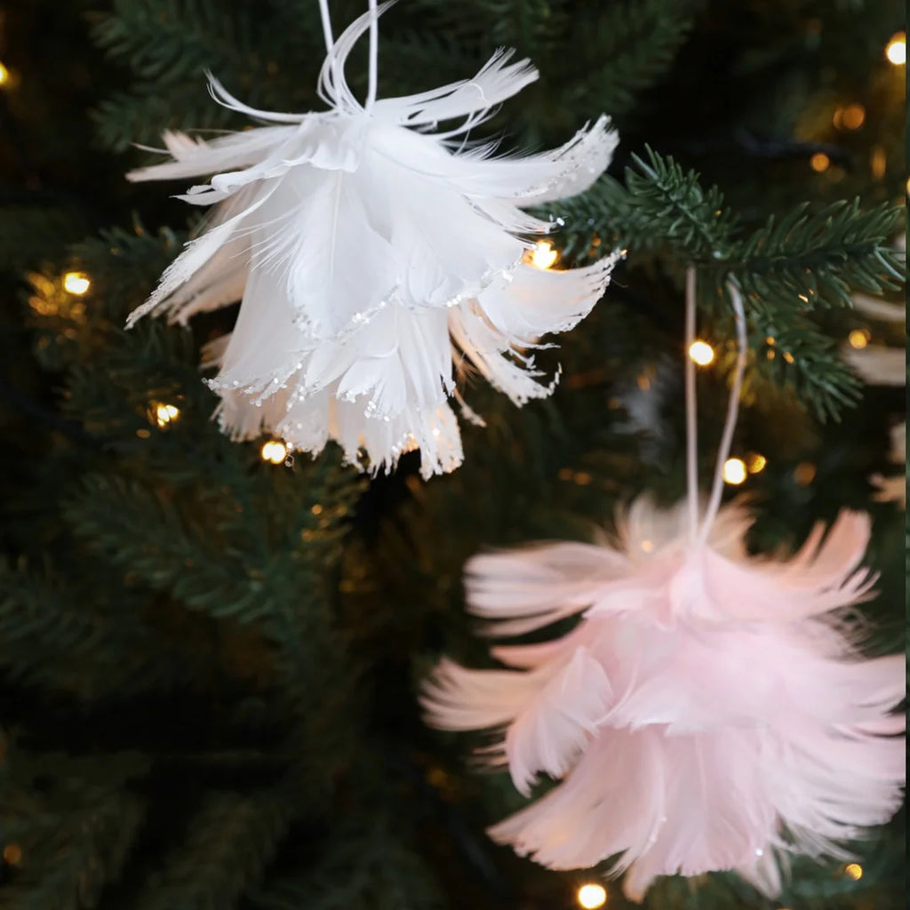 Pink & White Feather Glitter Foam Christmas Ball Ornament