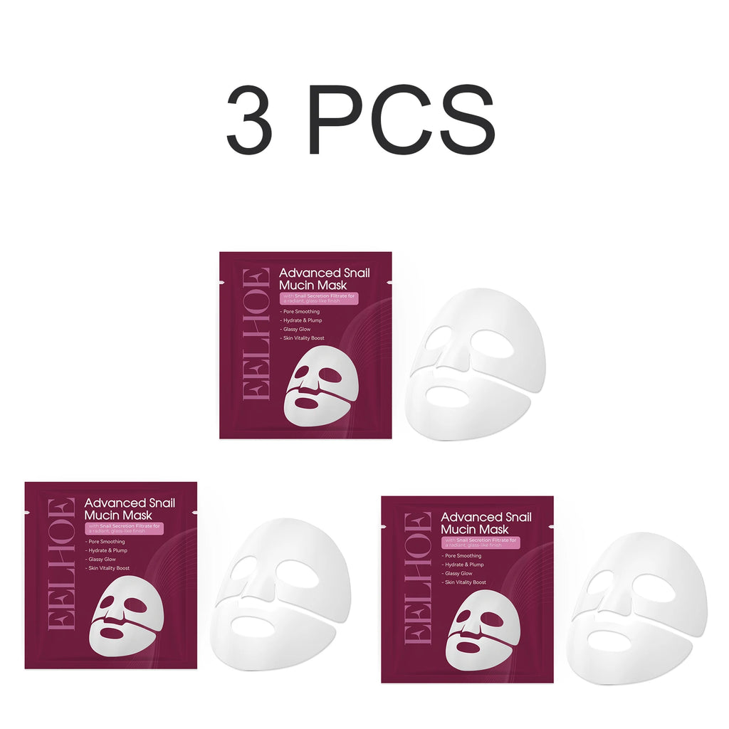 Snail Mucin Face Mask Hydrating Plump Glow Pore Smoothing Sheet Mask Snail Secretion Filtrate Glass Skin Brightens Complexion Oasis Select 3 PCS