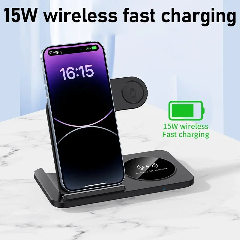3 in 1 Wireless Charger Foldable Fast Charging Station for iPhone 17 16 15 14 Apple Watch Ultra 10 9 8 AirPods Pro Charger Stand Oasis Select