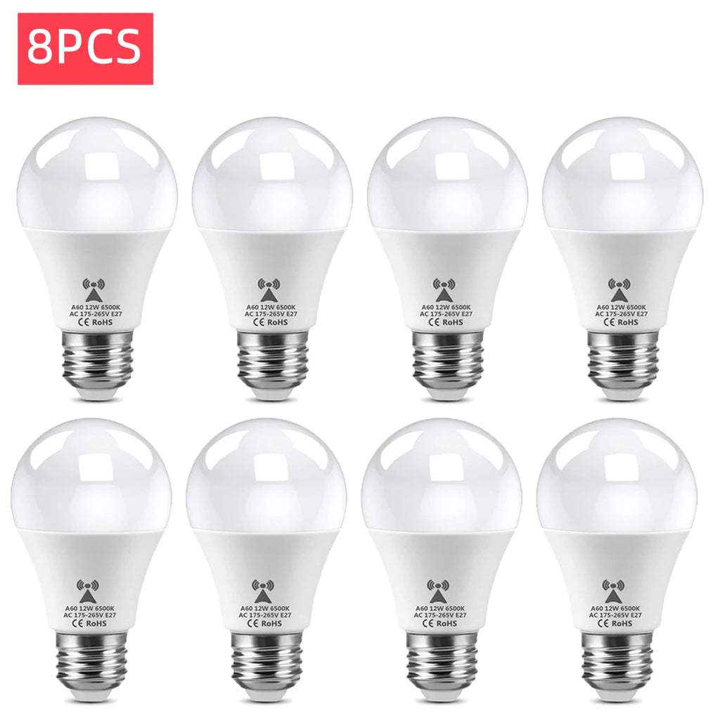 Energy Saving E27 LED Radar Sensitive Light Bulb 2-10Pcs 220V Auto On Off Radar Smart Detect Light Sensor Lamp For Doorway Stair Oasis Select 8x Light Bulb WHITE