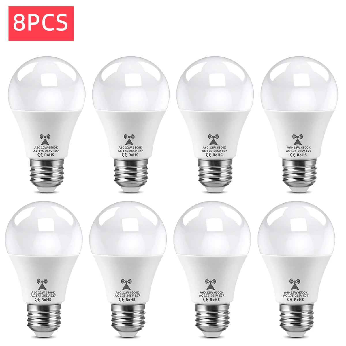 Energy Saving E27 LED Radar Sensitive Light Bulb 2-10Pcs 220V Auto On Off Radar Smart Detect Light Sensor Lamp For Doorway Stair Oasis Select 8x Light Bulb WHITE