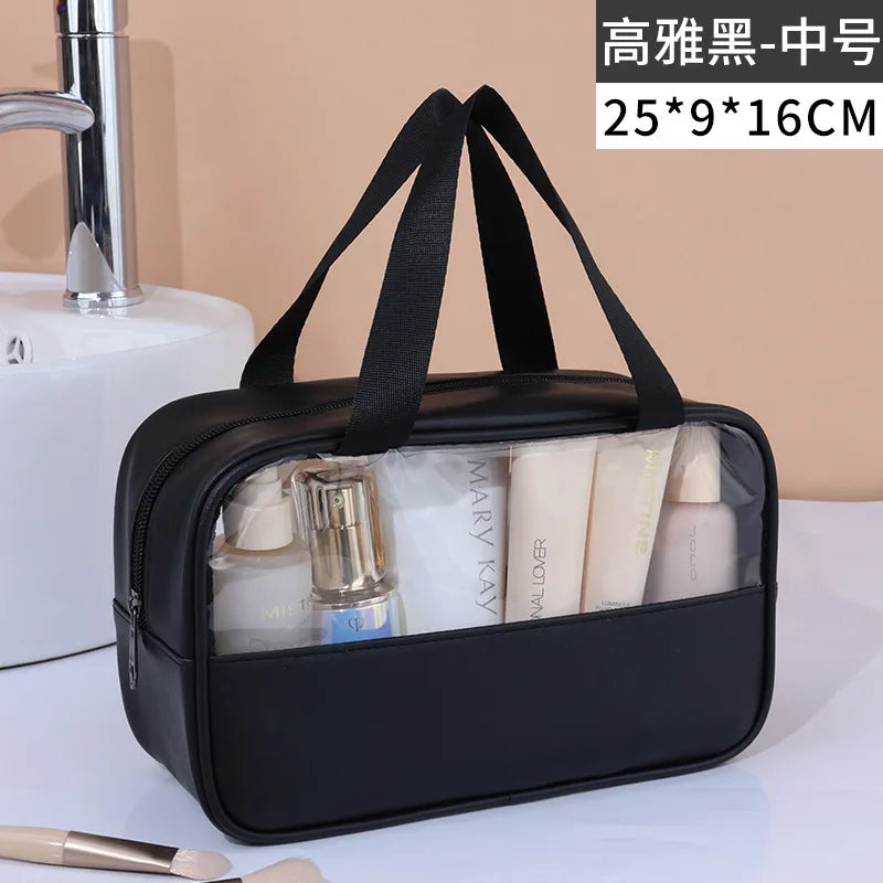 Portable Travel Cosmetic Bag Women Transparent Makeup Bag Large-Capacity Bath Wash Bags Multifunction Waterproof Storage Case Oasis Select black M