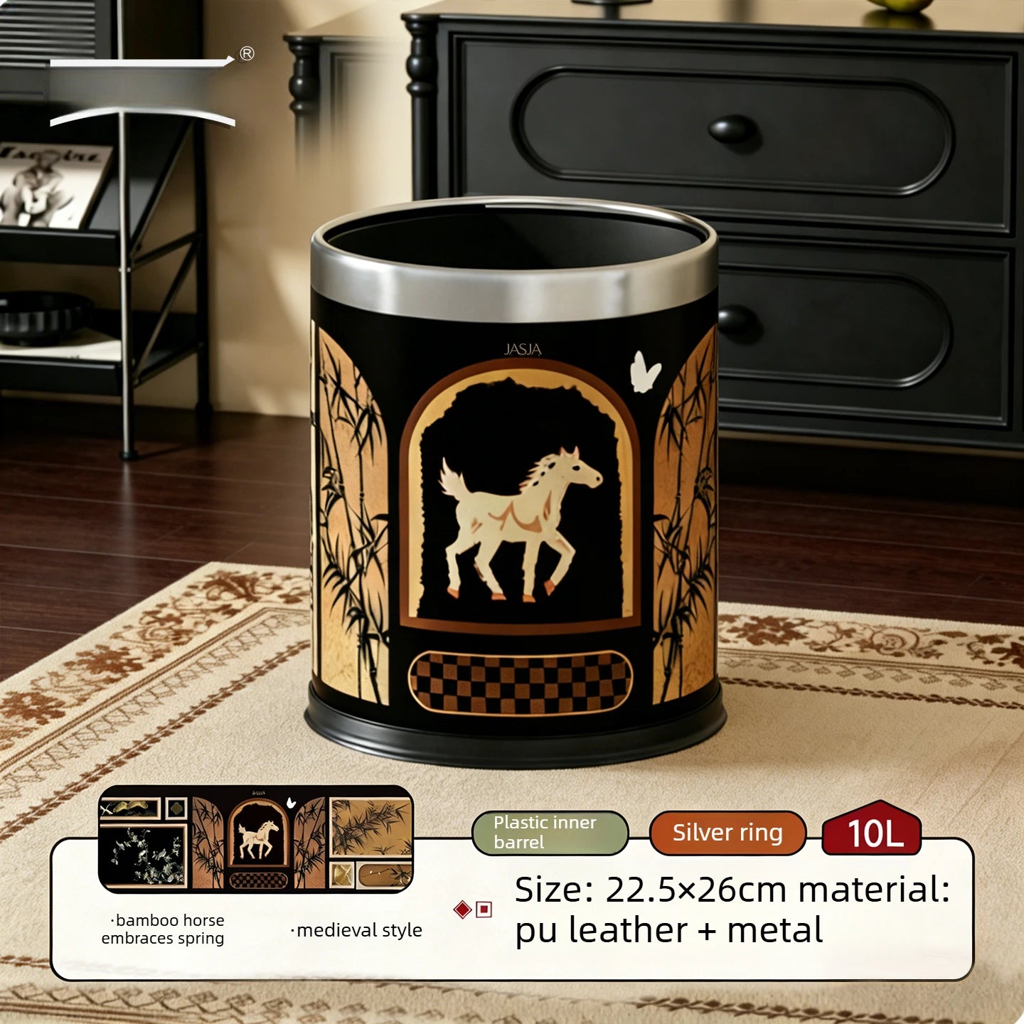 Trash Can Mid Ancient Style Open Top Double Inner Outer Bucket Retro High End Appearance Household Living Room Waste Storage Oasis Select F