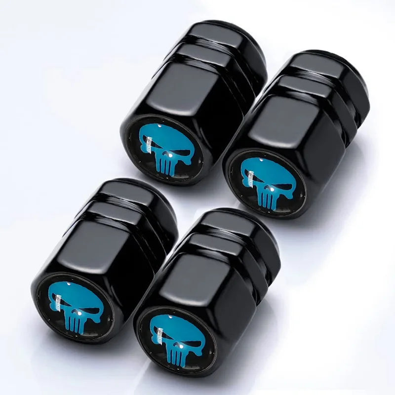 4 PCS Car Tire Valve Stem Caps, Air Caps Cover with Skull Pattern, Dust Proof Metal Valve Stem Covers Oasis Select Black-M