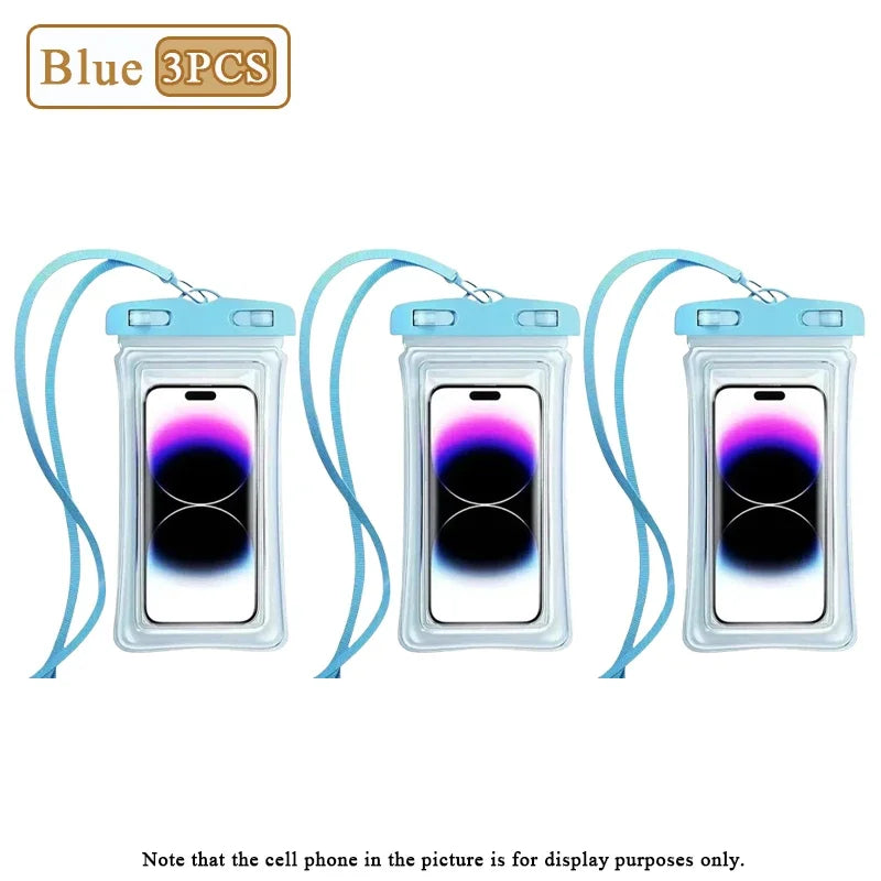 1-20PCS High Transparency Waterproof Phone Pouch with Air Cushion Floating Touch Screen Compatible for Swimming Rafting Beach Oasis Select Blue-3PCS