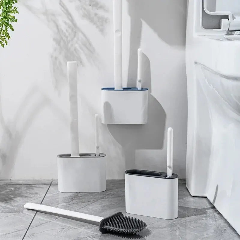 Wall Hanging Toilet Cleaning WC Brush Holder Long Handled Silicone Water Proof Quick Drying Soft Bristles Bathroom Accessories Oasis Select