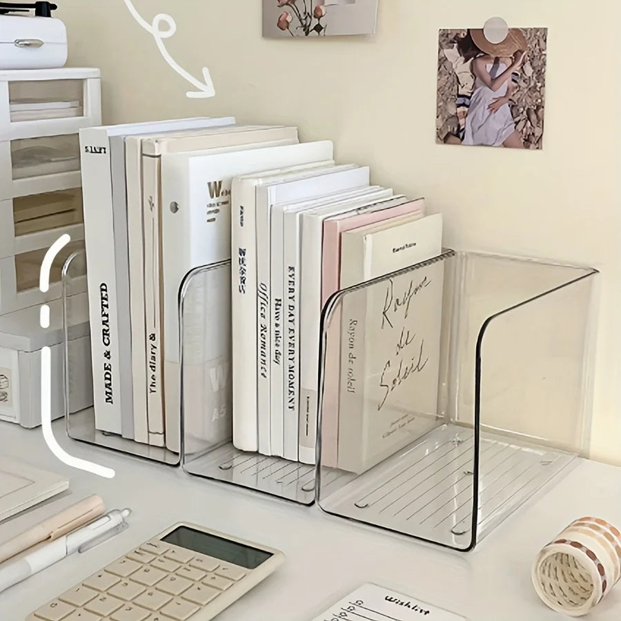 Clear Acrylic Bookends For Desk Office Book Storage Organizer Holder Display Rack Fridge Container Basket Produce Box Desktop Oasis Select