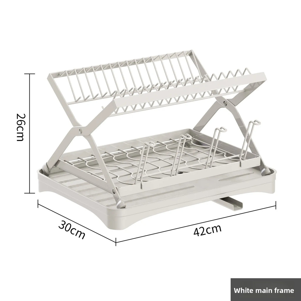 Kitchen Storage Dish Rack Foldable Household Multifunctional Storage Drain Dish Rack Oasis Select White