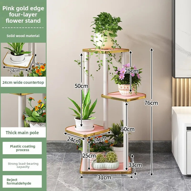 Solid wood flower rack indoor multi-layer green plant flower pot rack floor-to-ceiling flower rack Oasis Select Pink-4