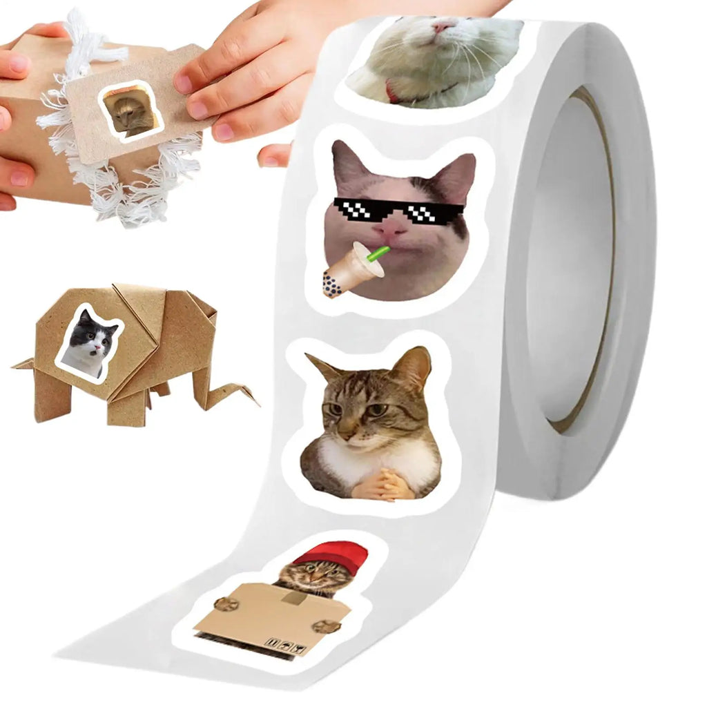 Cat Meme Stickers 500 Pieces Cute Waterproof Sticker Roll Decals Toys for Laptop Bottle Bracelet Table Home School Kids Youth Oasis Select