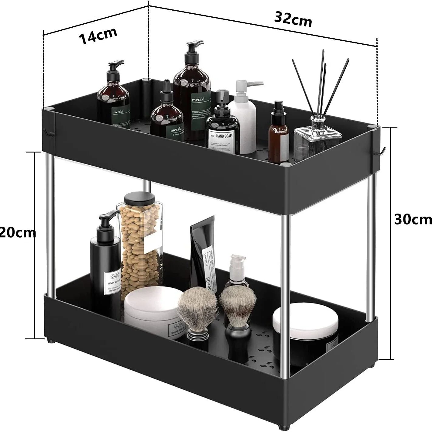 2 Tier Under Sink Organizer For Bathroom Kitchen Storage Sliding Drawer Pull Out Under Sink Cabinet Organizers Kitchen Organizer Oasis Select Black-2 Tier