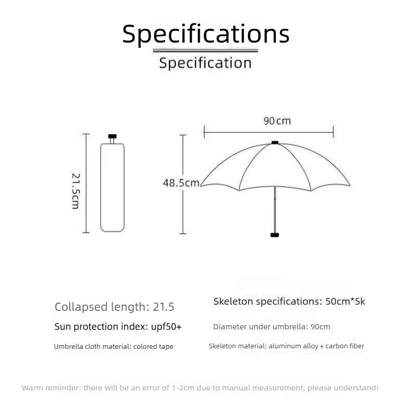 1pcs Ultra-Light Ultra-Fine Carbon Fiber Umbrella Black Sunscreen for Sun and Rain 3-Fold Compact and Portable Lead Umbrella Oasis Select