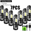 Mini Portable Flashlight COB+XPE Zoomable Small Torch USB Rechargeable Outdoor Camping Fishing Long Range Emergency Lantern Oasis Select 7pcs