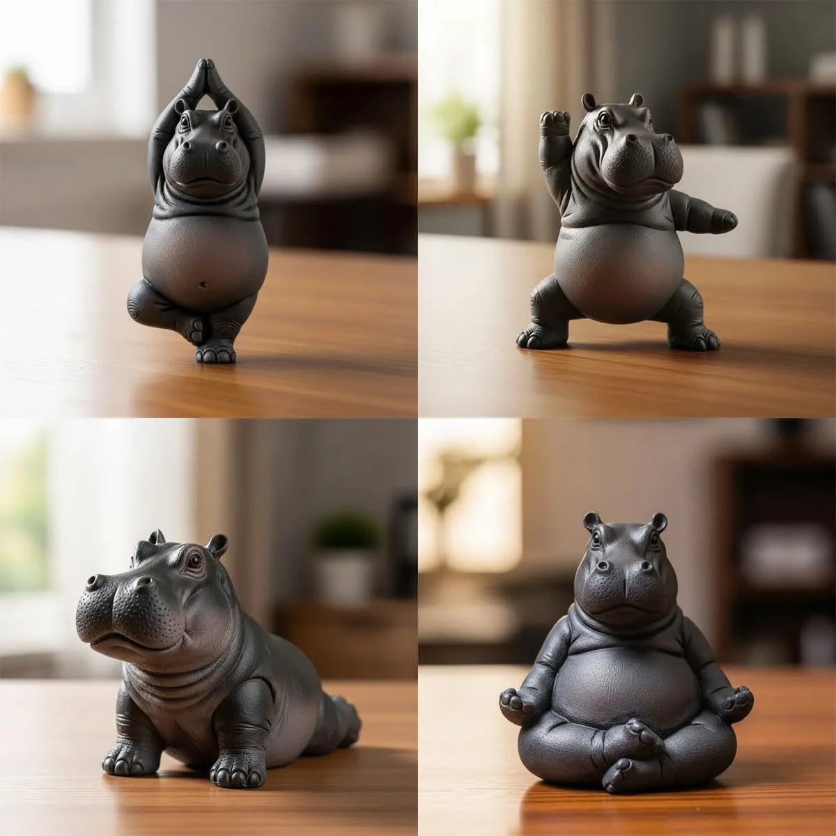 Creative Yoga Hippo Statue Handcrafted Resin Meditation Hippopotamus Figurine Cute Art Sculpture For Home Living Room Bedroom Oasis Select