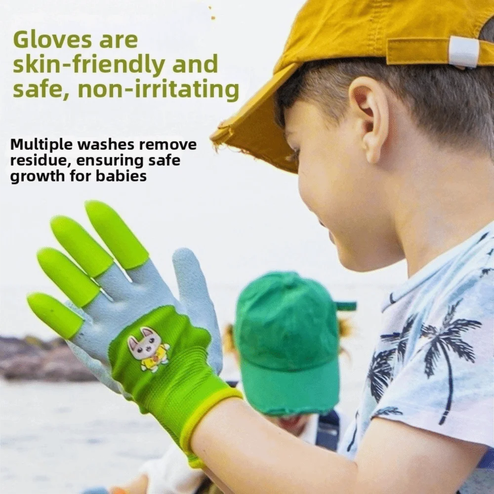 Non-Slip Kids Garden Gloves Cartoon Breathable Children Safety Gloves Comfortable Animal Pattern Work Gloves Garden Supplies Oasis Select