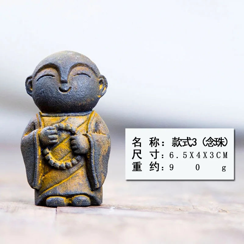 Zen Creative Cute Little Monk Buddha Statue Ornament Home Living Room Tea Play Desktop Imitation Cast Iron Handmade Craft Oasis Select - Rusty Version 6