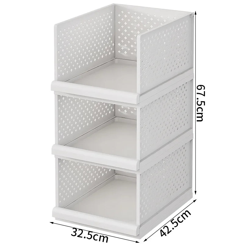 Drawer type clothes clothing storage box foldable pull-out wardrobe layered baffle pull basket layered pants storage box Oasis Select 3 layers - white