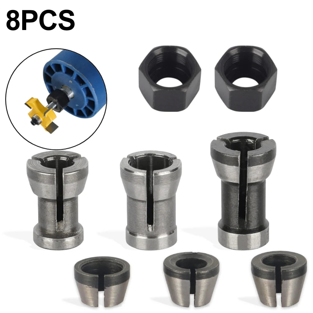 6/8pcs 6mm 6.35mm 8mm Milling Cutter Collet Adapter Collet Chuck For Engraving Trimming Machine Electric Router Accessories Oasis Select