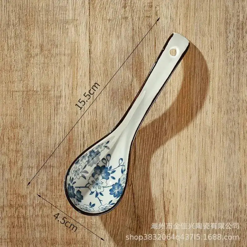 Japanese Blue And White Ceramic Spoon Extended Length For Drinking Soup Kitchen Cooking Utensil Oasis Select 1