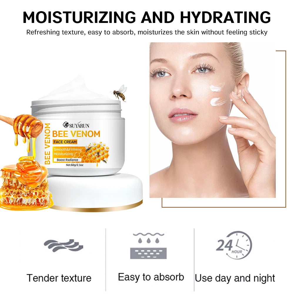 SUYARUN Bee Venom Cream with Sunflower Oil, Chamomile & Aloe - Anti-Aging Hydrating Soothing Moisturizer for All Skin Types. Oasis Select