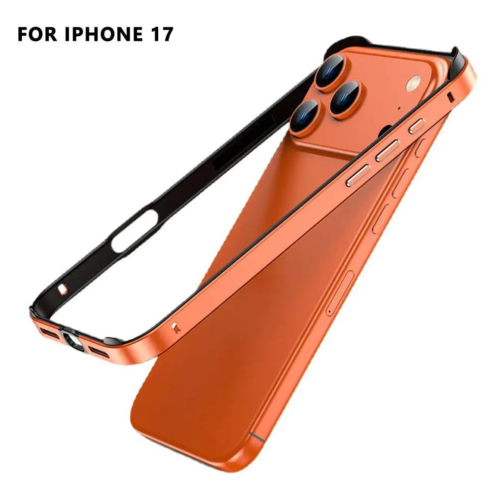 Luxury Alloy Metal Bumper Phone Case For iPhone 17 Air 17 Pro Max 17 Pro Silicone Lining Corner Pads Anti Collision Frame Oasis Select orange 17