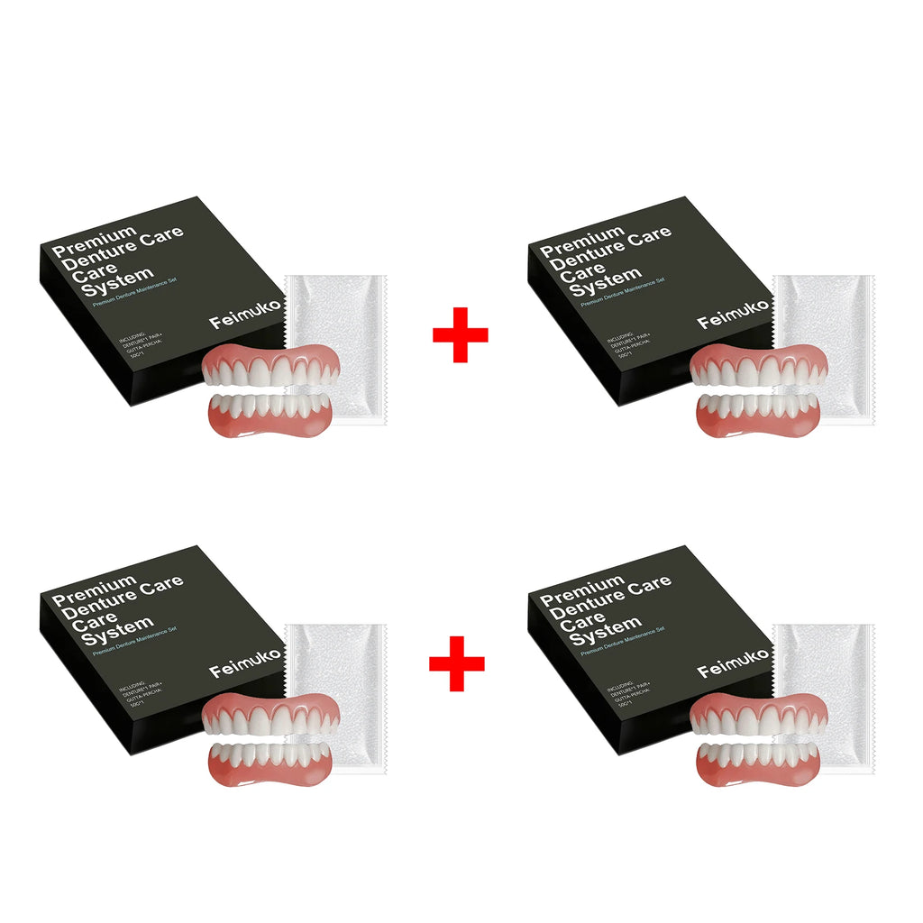 Natural Fit Denture Silicone Kit for Teeth Upper and Lower Set - Easy Use Complete Fake Tooth Oral Hygiene Care Set Oasis Select 4pcs