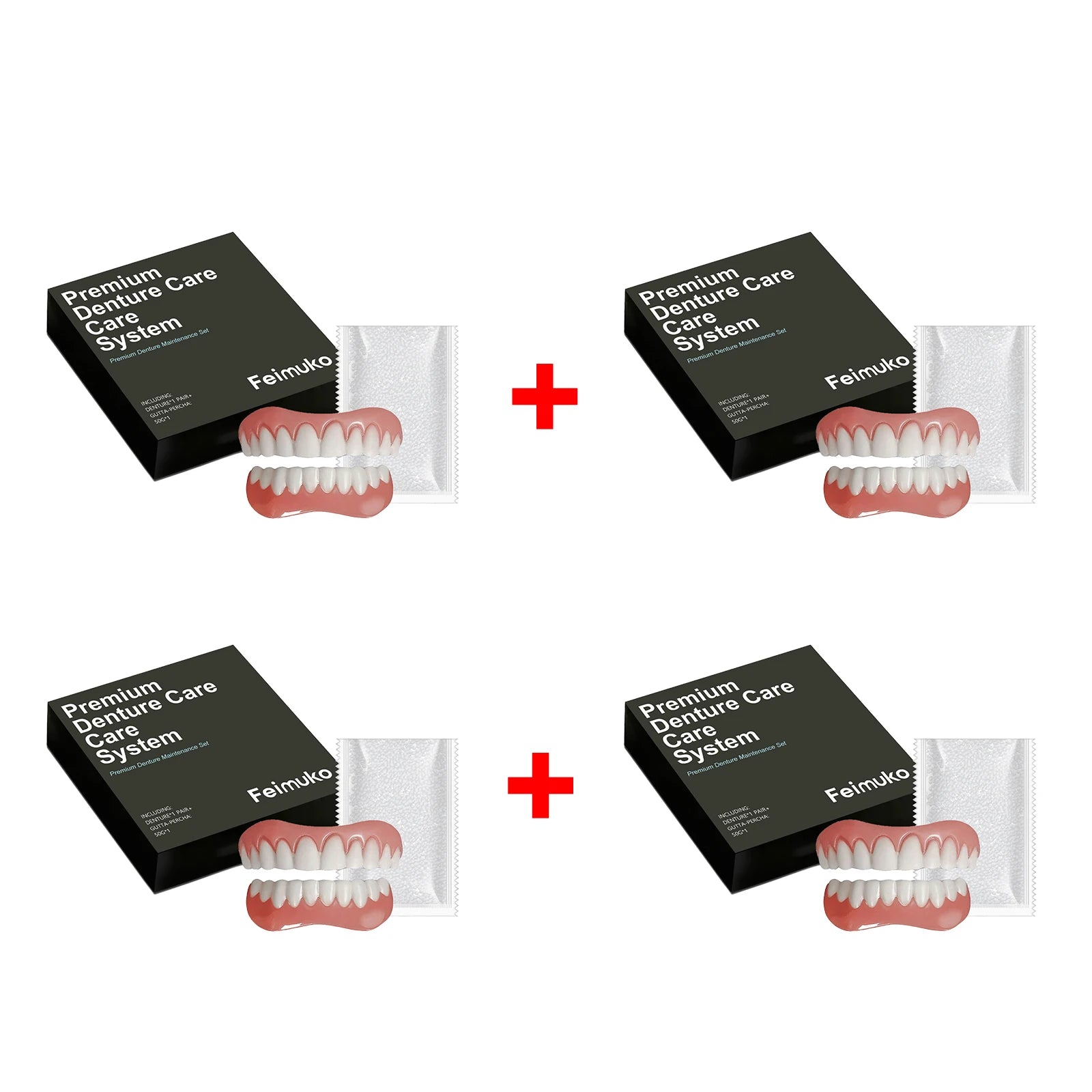 Natural Fit Denture Silicone Kit for Teeth Upper and Lower Set - Easy Use Complete Fake Tooth Oral Hygiene Care Set Oasis Select 4pcs
