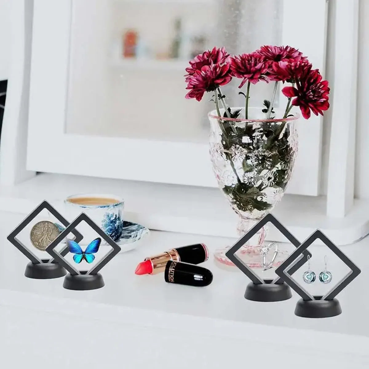 Floating display box with base, transparent film display box, challenge coins, specimens, jewelry display and storage Oasis Select