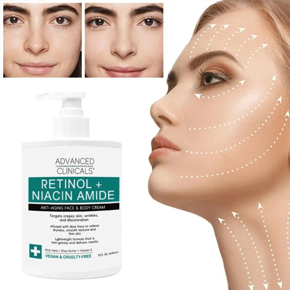 444ml Advanced Clinicals Retinol + Niacinamide Anti-Aging Cream Face & Body Vegan Cruelty-Free, With Aloe Vera & Shea Butter Oasis Select